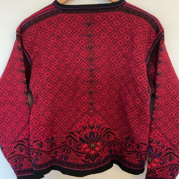 Dale Of Norway Womans M Wool Cardigan Sweater Red Nordic Fair isle Floral - Picture 8 of 15